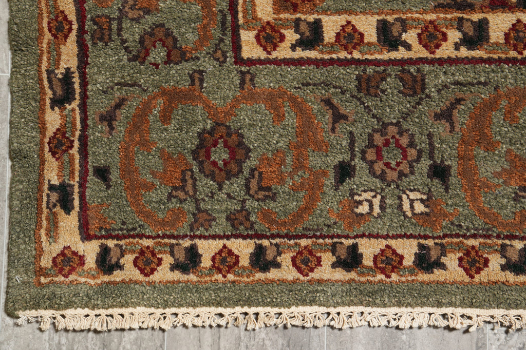 6 x 9.2 Green Handmade Wool Rug #F-4446