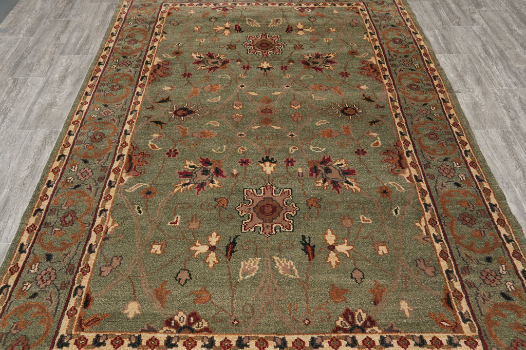 6 x 9.2 Green Handmade Wool Rug #F-4446