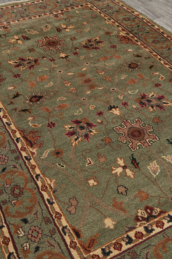 6 x 9.2 Green Handmade Wool Rug #F-4446