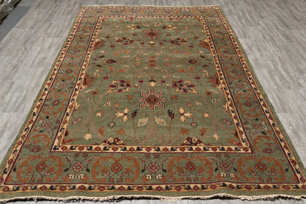 6 x 9.2 Green Handmade Wool Rug #F-4446