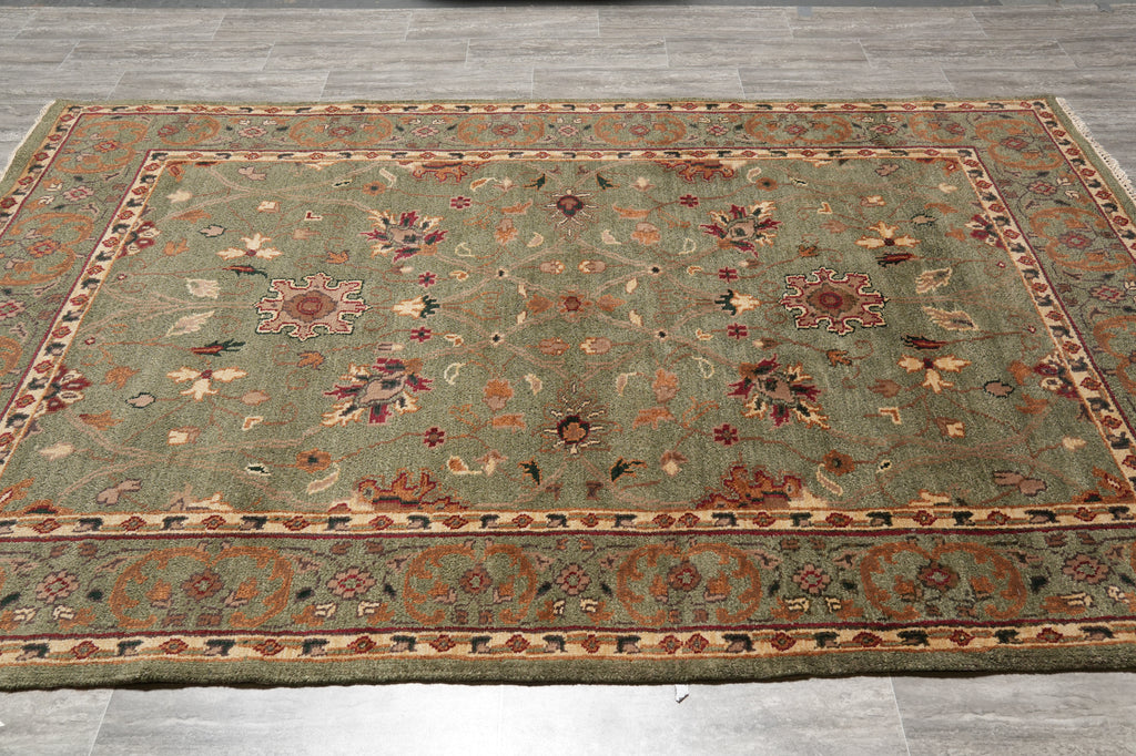 6 x 9.2 Green Handmade Wool Rug #F-4446