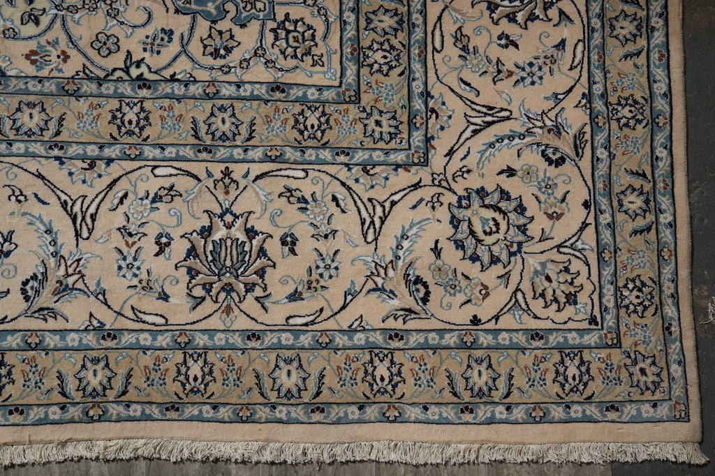 12.9 x 18.8 Authentic Persian Nain Rug Large Wool and Silk #PIX-696