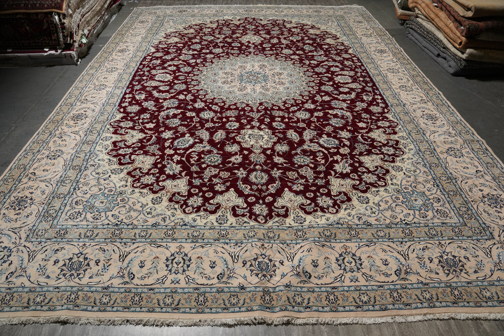 12.9 x 18.8 Authentic Persian Nain Rug Large Wool and Silk #PIX-696