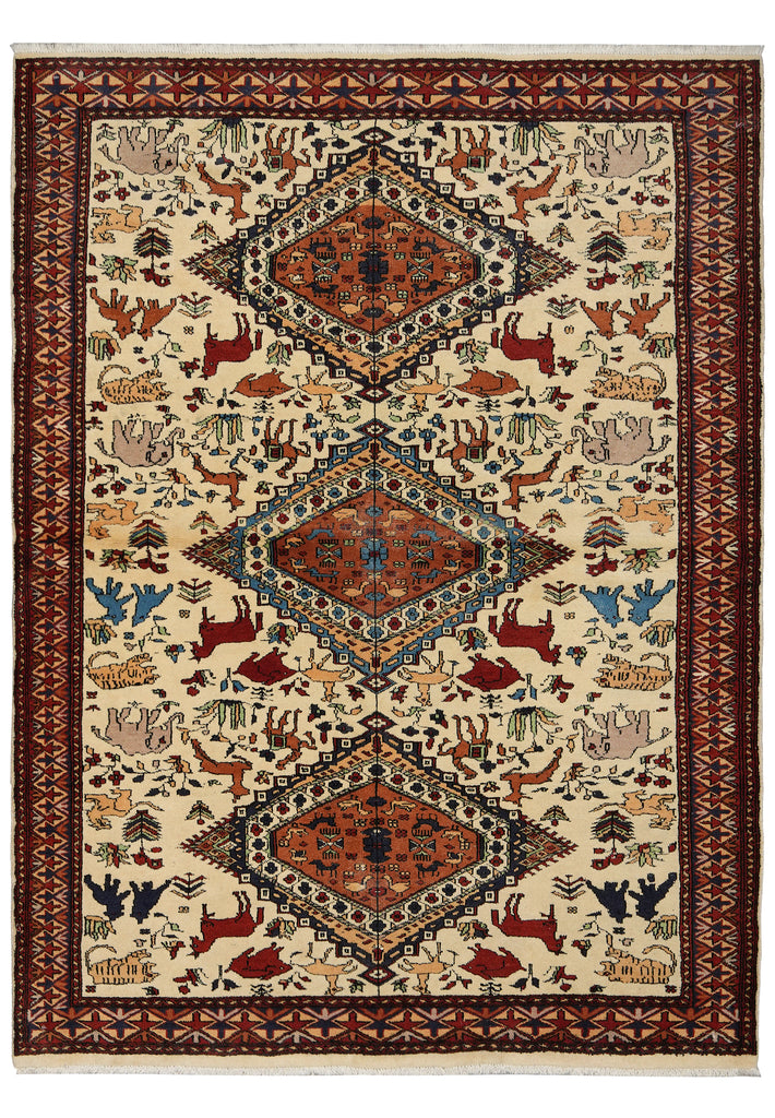 4 x 6  Charactristic Persian Qashkooli Rug Geometric Animal Motif #PIX-16387