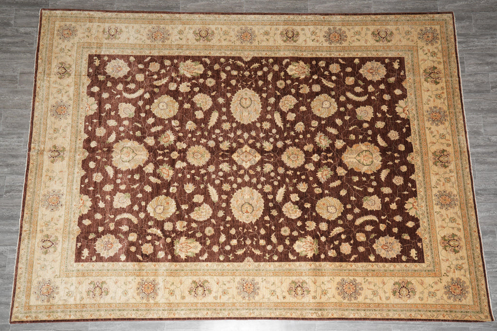 9.1 x 12.6 Quality Natural Wool Handmade Zigler Rug Warm Burgundy Brown 