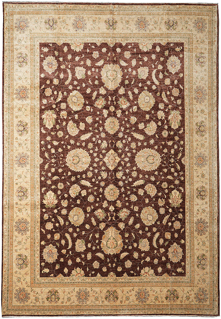 9.1 x 12.6 Quality Natural Wool Handmade Zigler Rug Warm Burgundy Brown 