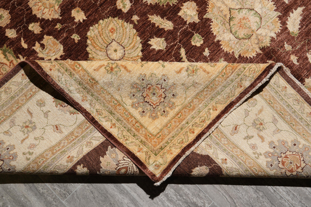 9 x 12.6 Quality Natural Wool Handmade Zigler Rug Warm Burgundy Brown #PIX-11555