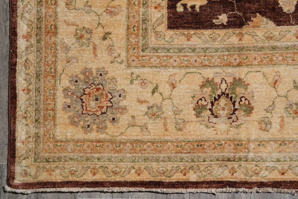 9 x 12.6 Quality Natural Wool Handmade Zigler Rug Warm Burgundy Brown #PIX-11555