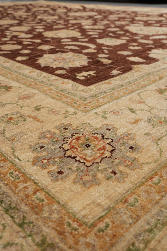 9 x 12.6 Quality Natural Wool Handmade Zigler Rug Warm Burgundy Brown #PIX-11555