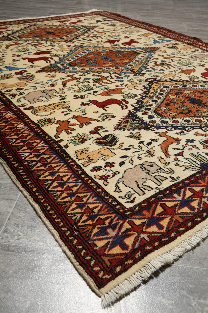 4 x 6  Charactristic Persian Qashkooli Rug Geometric Animal Motif #PIX-16387