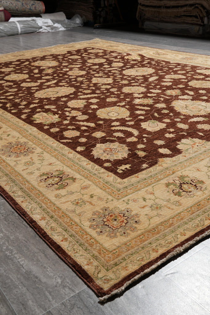 9 x 12.6 Quality Natural Wool Handmade Zigler Rug Warm Burgundy Brown #PIX-11555
