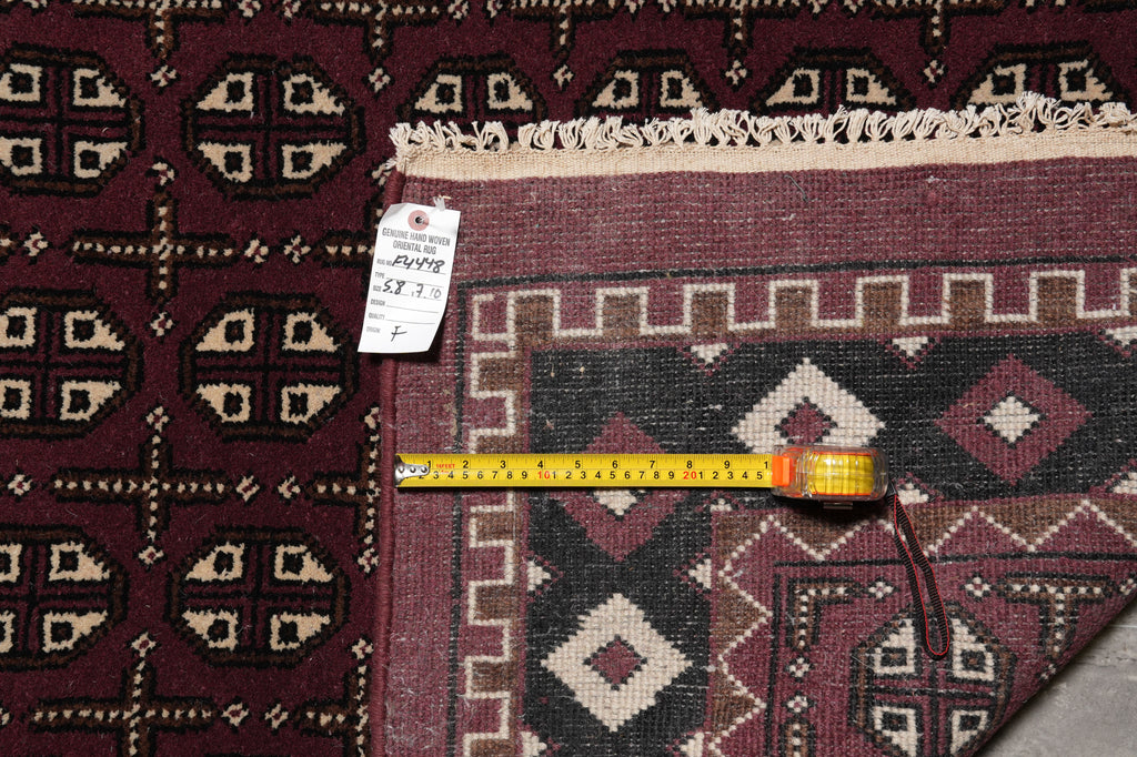 5.8 x 7.10 Handmade India Turkman Bokara Rug Burgundy Black #F-4448