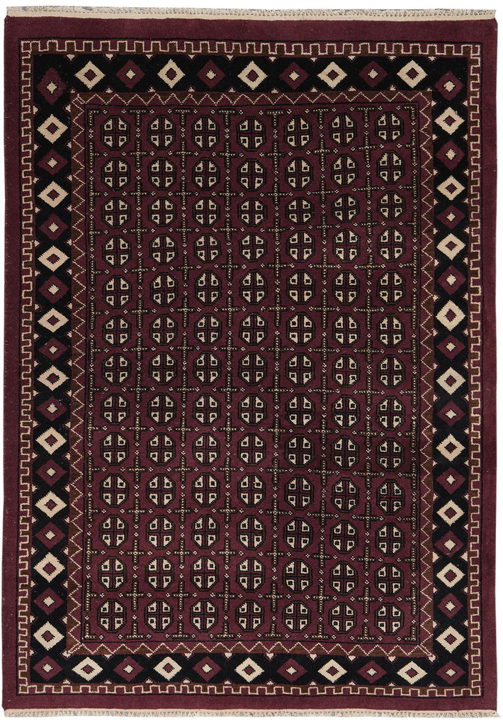 5.8 x 7.10 Handmade India Turkman Bokara Rug Burgundy Black #F-4448