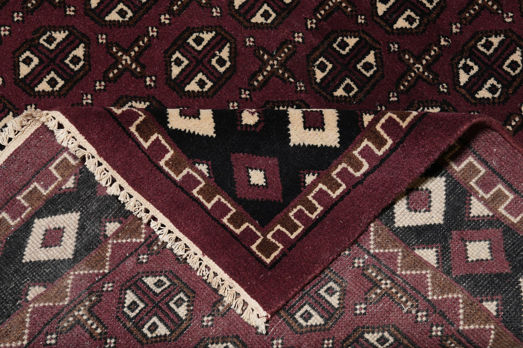 5.8 x 7.10 Handmade India Turkman Bokara Rug Burgundy Black #F-4448