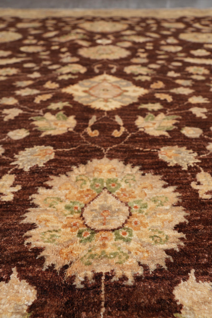 9 x 12.6 Quality Natural Wool Handmade Zigler Rug Warm Burgundy Brown #PIX-11555