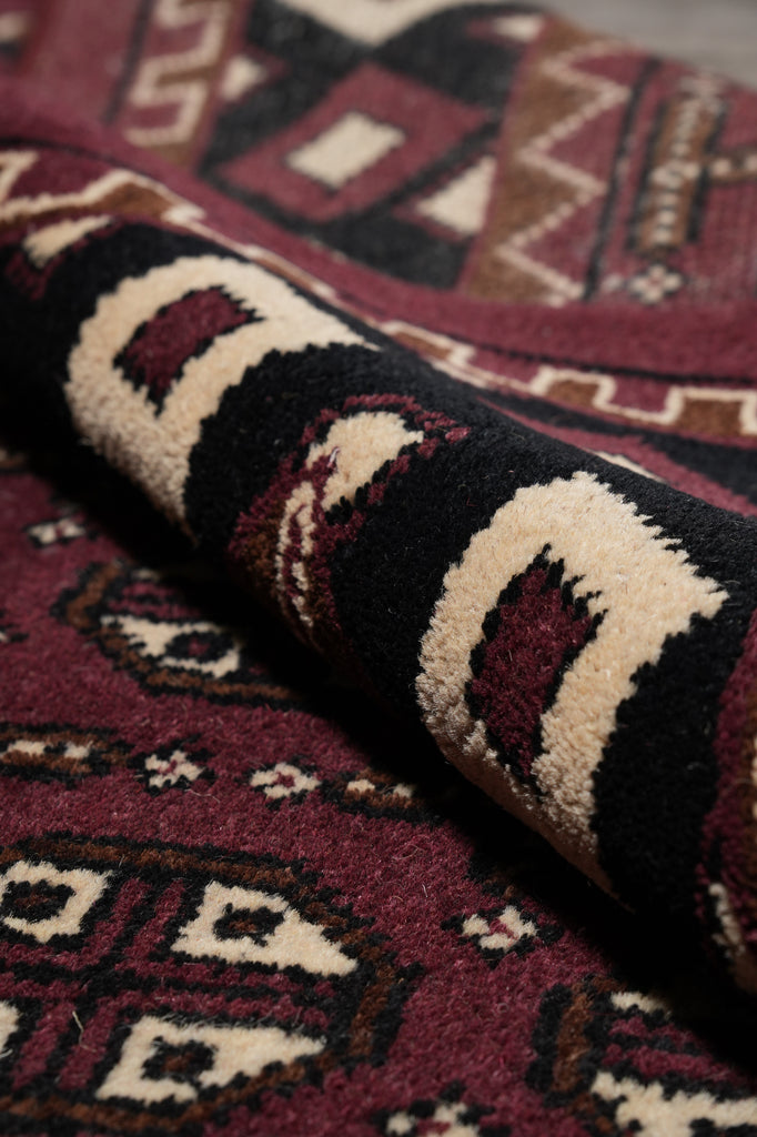5.8 x 7.10 Handmade India Turkman Bokara Rug Burgundy Black #F-4448
