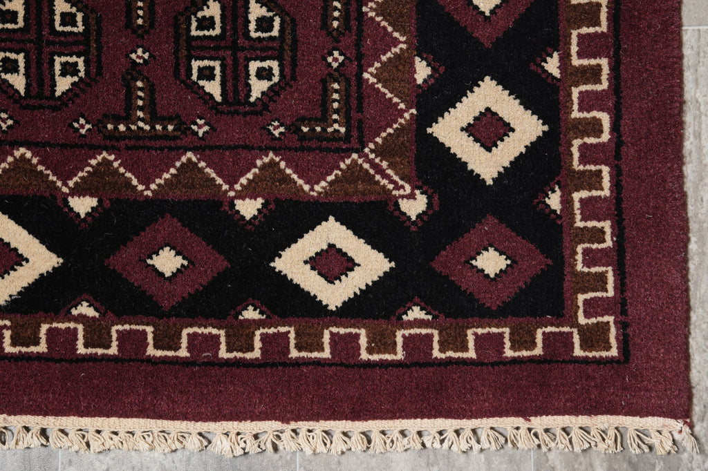 5.8 x 7.10 Handmade India Turkman Bokara Rug Burgundy Black #F-4448