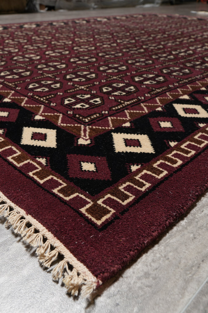 5.8 x 7.10 Handmade India Turkman Bokara Rug Burgundy Black #F-4448