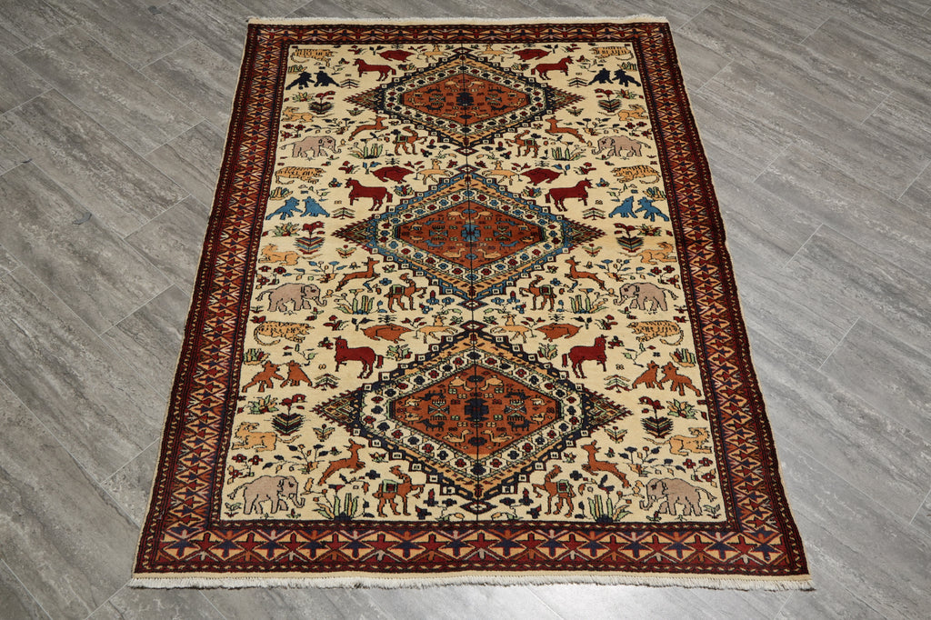 4 x 6  Charactristic Persian Qashkooli Rug Geometric Animal Motif #PIX-16387