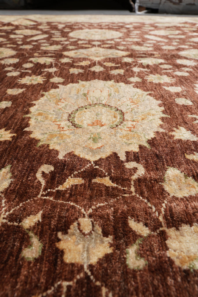 9 x 12.6 Quality Natural Wool Handmade Zigler Rug Warm Burgundy Brown #PIX-11555