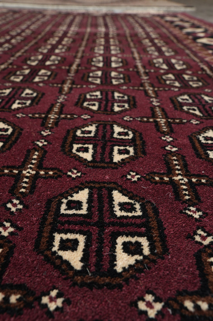 5.8 x 7.10 Handmade India Turkman Bokara Rug Burgundy Black #F-4448