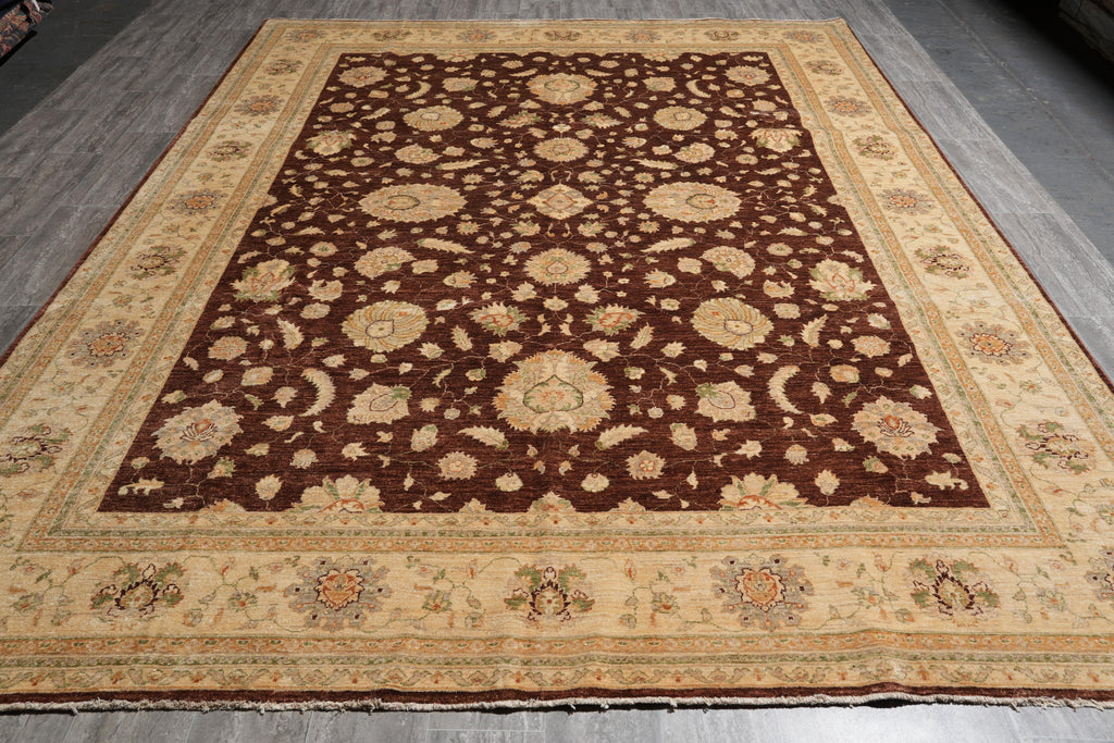 9 x 12.6 Quality Natural Wool Handmade Zigler Rug Warm Burgundy Brown #PIX-11555
