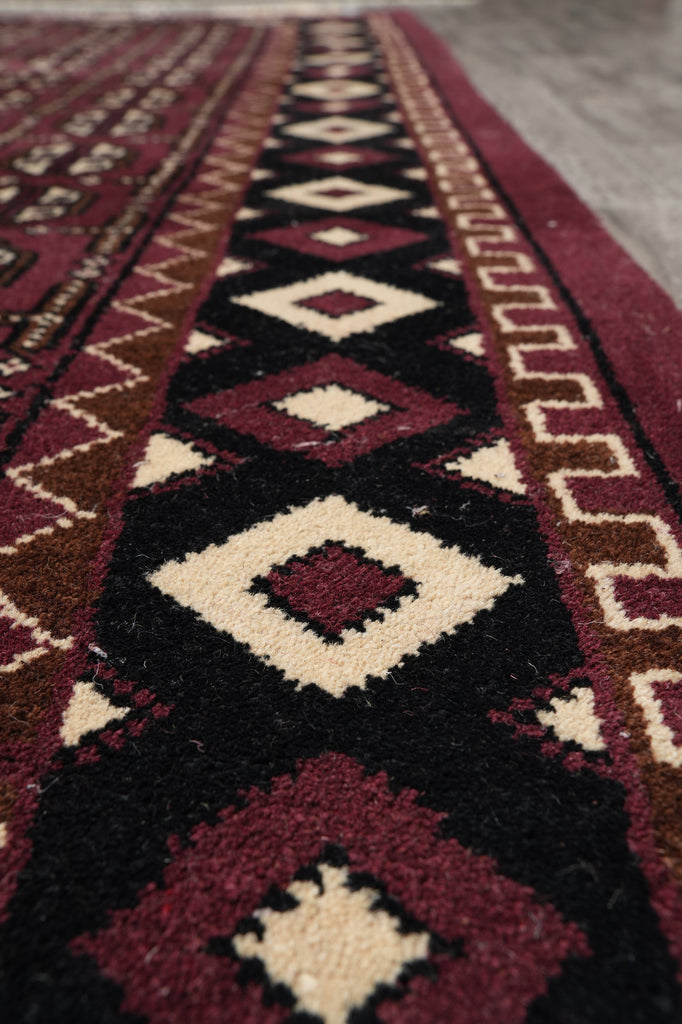 5.8 x 7.10 Handmade India Turkman Bokara Rug Burgundy Black #F-4448