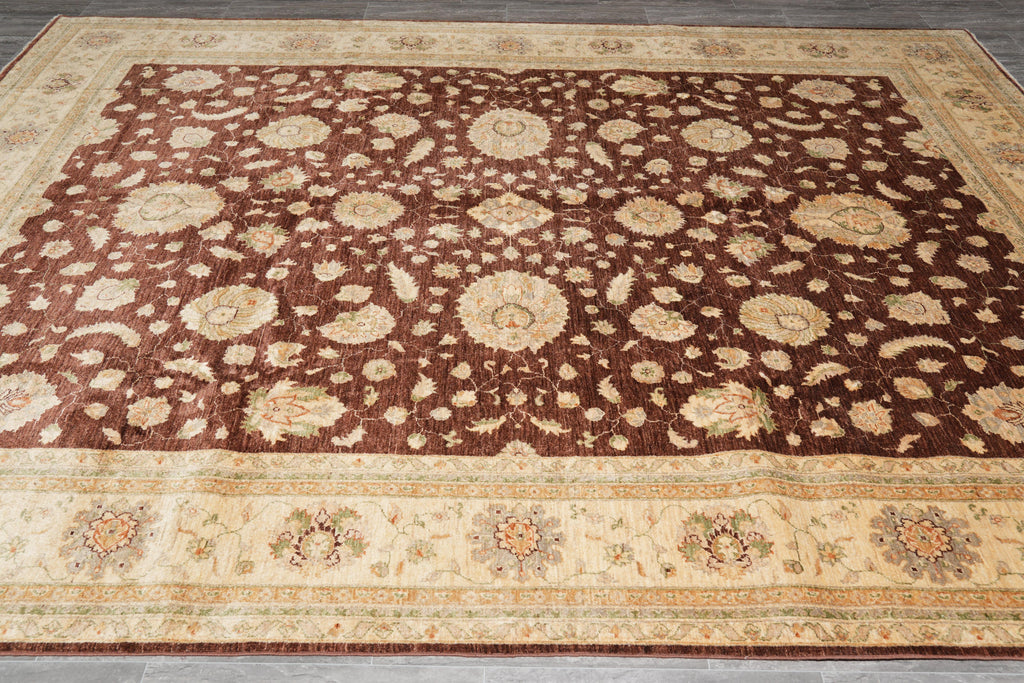 9 x 12.6 Quality Natural Wool Handmade Zigler Rug Warm Burgundy Brown #PIX-11555