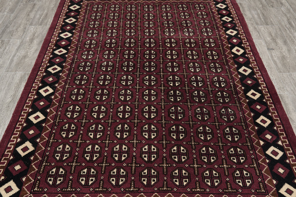5.8 x 7.10 Handmade India Turkman Bokara Rug Burgundy Black #F-4448