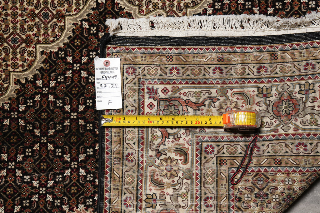 5.7 x 7.11 High Quality Handmade India Wool and Silk Tabriz Mahi Rug Black #F-4449