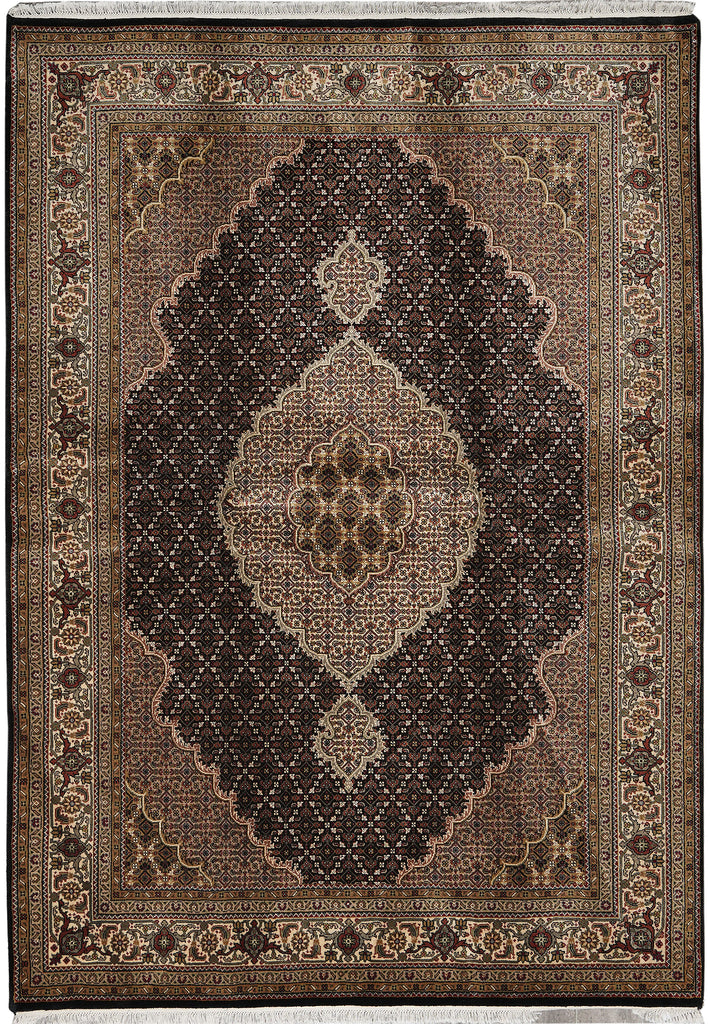 5.7 x 7.11 High Quality Handmade India Wool and Silk Tabriz Mahi Rug Black #F-4449