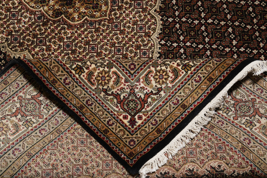 5.7 x 7.11 High Quality Handmade India Wool and Silk Tabriz Mahi Rug Black #F-4449