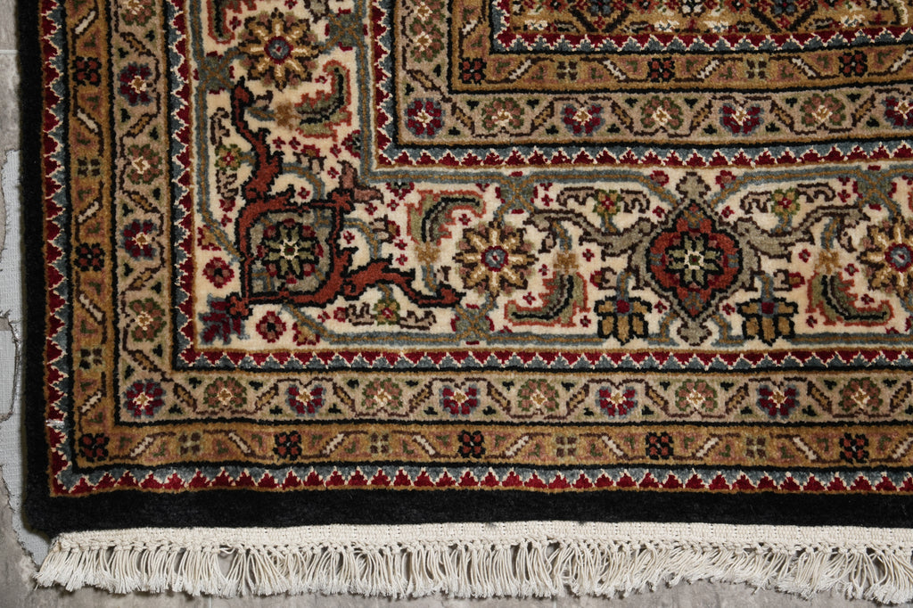5.7 x 7.11 High Quality Handmade India Wool and Silk Tabriz Mahi Rug Black #F-4449
