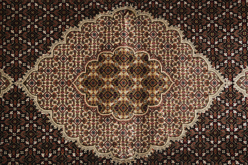 5.7 x 7.11 High Quality Handmade India Wool and Silk Tabriz Mahi Rug Black #F-4449