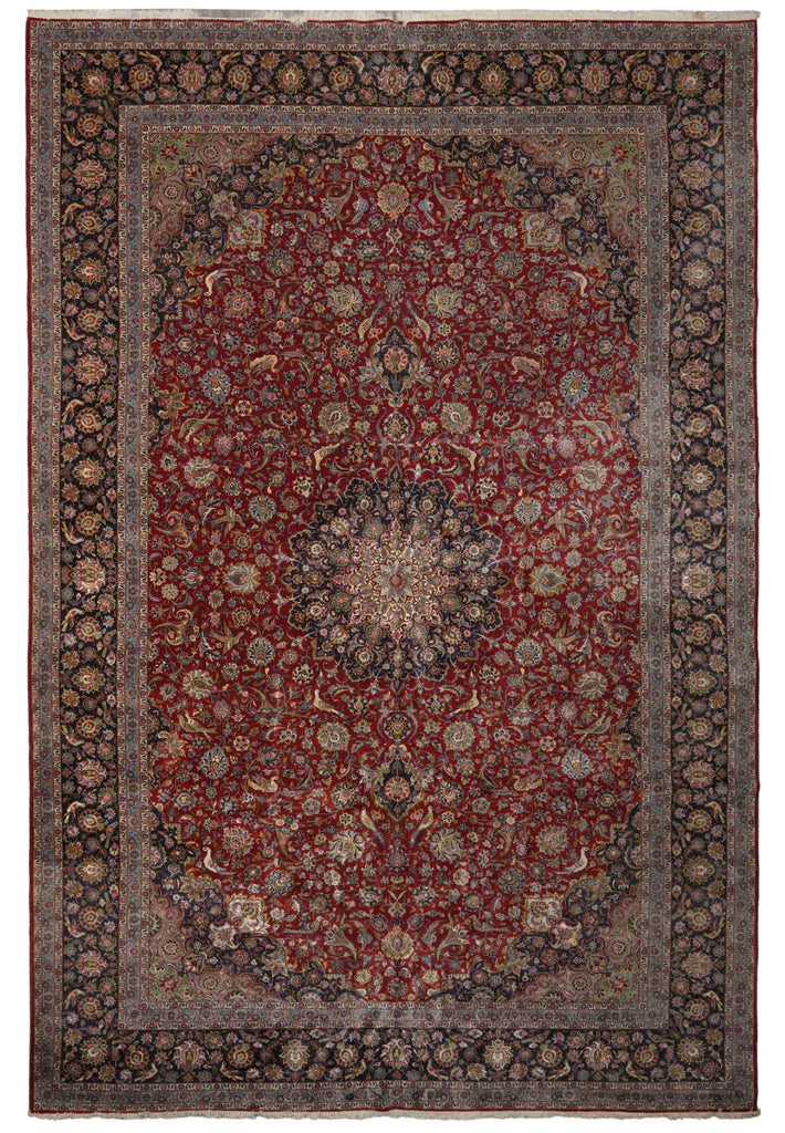 13 x 19.9 Fine Quality Wool & Silk Persian Tabriz Rug Bird 500+ KPSI #PIX-26239