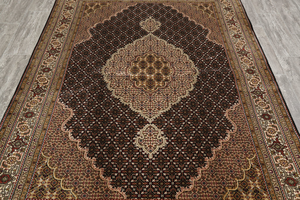 5.7 x 7.11 High Quality Handmade India Wool and Silk Tabriz Mahi Rug Black #F-4449