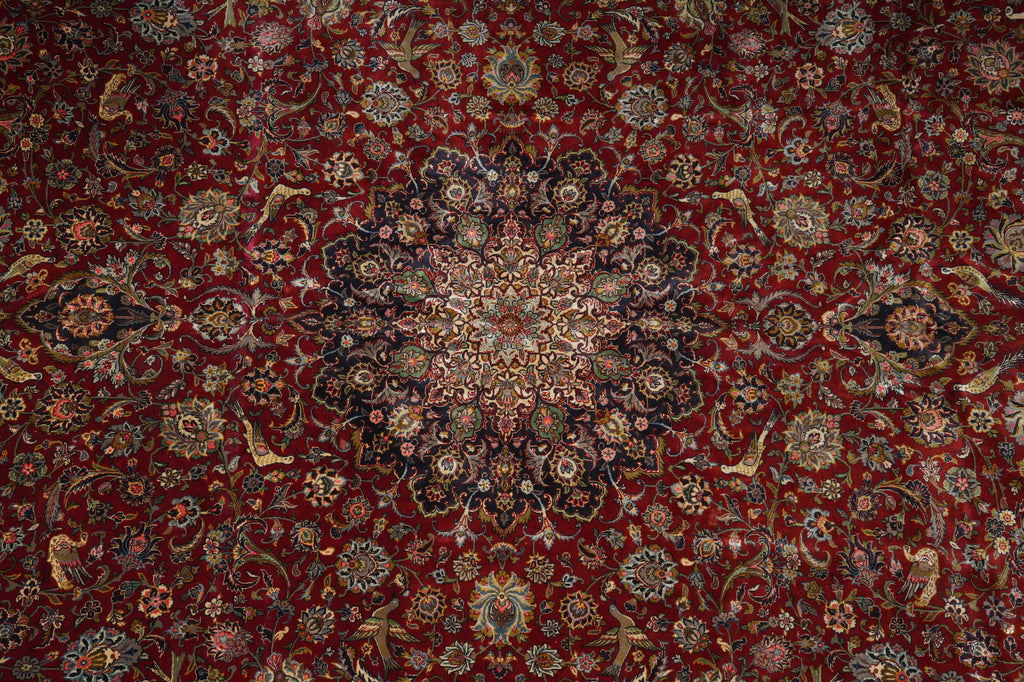 13 x 19.9 Fine Quality Wool & Silk Persian Tabriz Rug Bird 500+ KPSI #PIX-26239