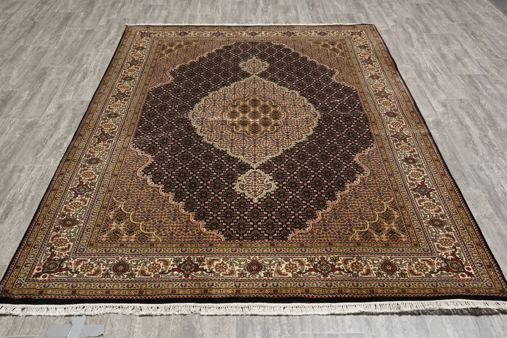 5.7 x 7.11 High Quality Handmade India Wool and Silk Tabriz Mahi Rug Black #F-4449