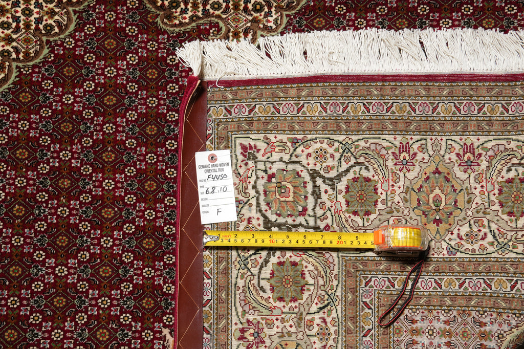 6.8 x 10 Authentic Persian Mahi Tabriz Rug Wool and Silk 400 KPSI  Roby Burgundy#F-4450