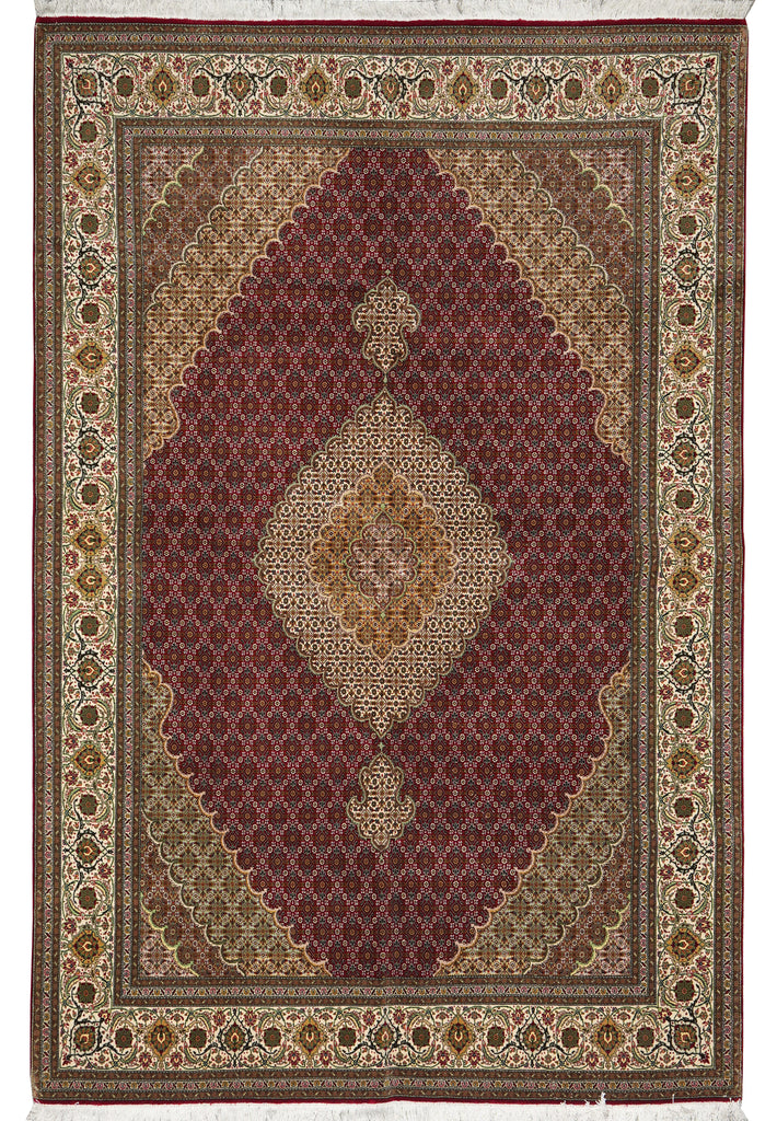6.8 x 10 Authentic Persian Mahi Tabriz Rug Wool and Silk 400 KPSI  Roby Burgundy#F-4450