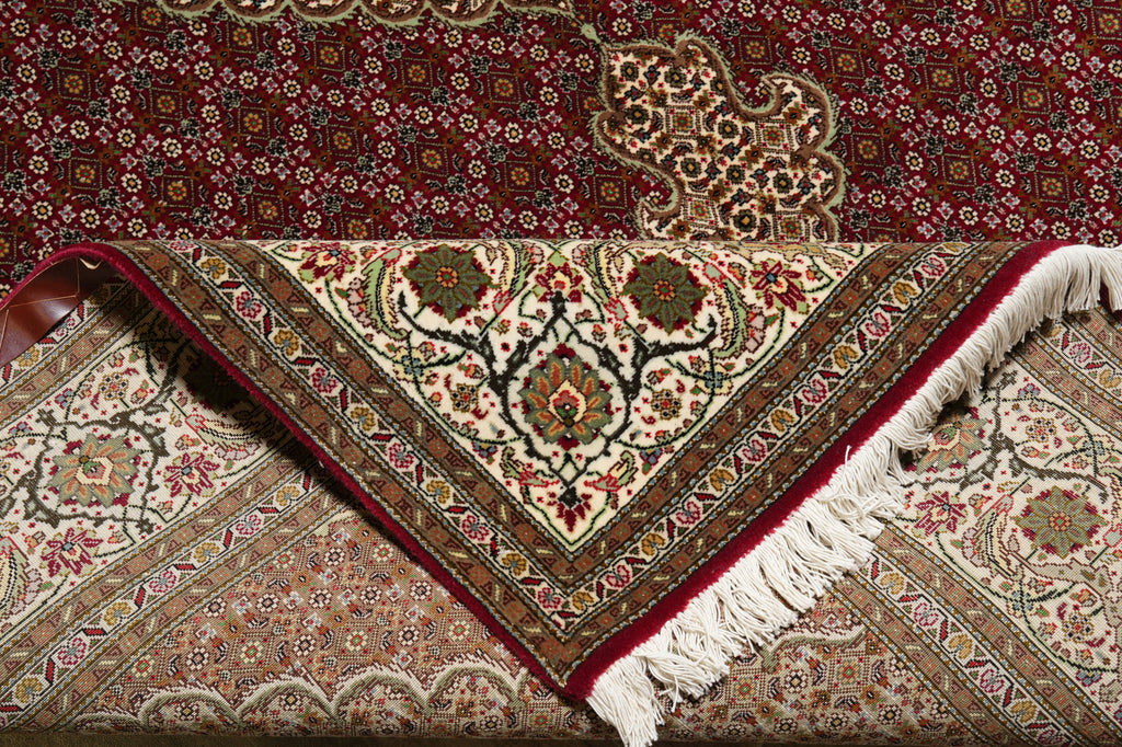 6.8 x 10 Authentic Persian Mahi Tabriz Rug Wool and Silk 400 KPSI  Roby Burgundy#F-4450