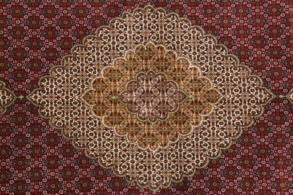 6.8 x 10 Authentic Persian Mahi Tabriz Rug Wool and Silk 400 KPSI  Roby Burgundy#F-4450