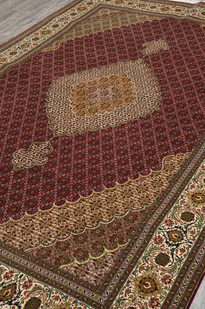 6.8 x 10 Authentic Persian Mahi Tabriz Rug Wool and Silk 400 KPSI  Roby Burgundy#F-4450