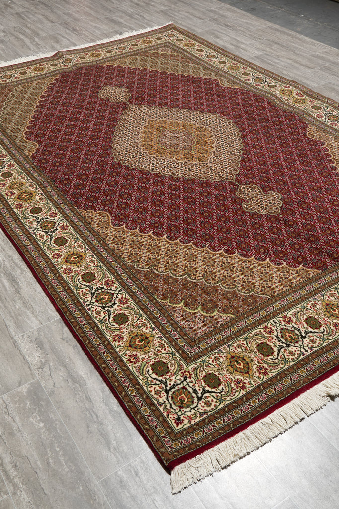 6.8 x 10 Authentic Persian Mahi Tabriz Rug Wool and Silk 400 KPSI  Roby Burgundy#F-4450