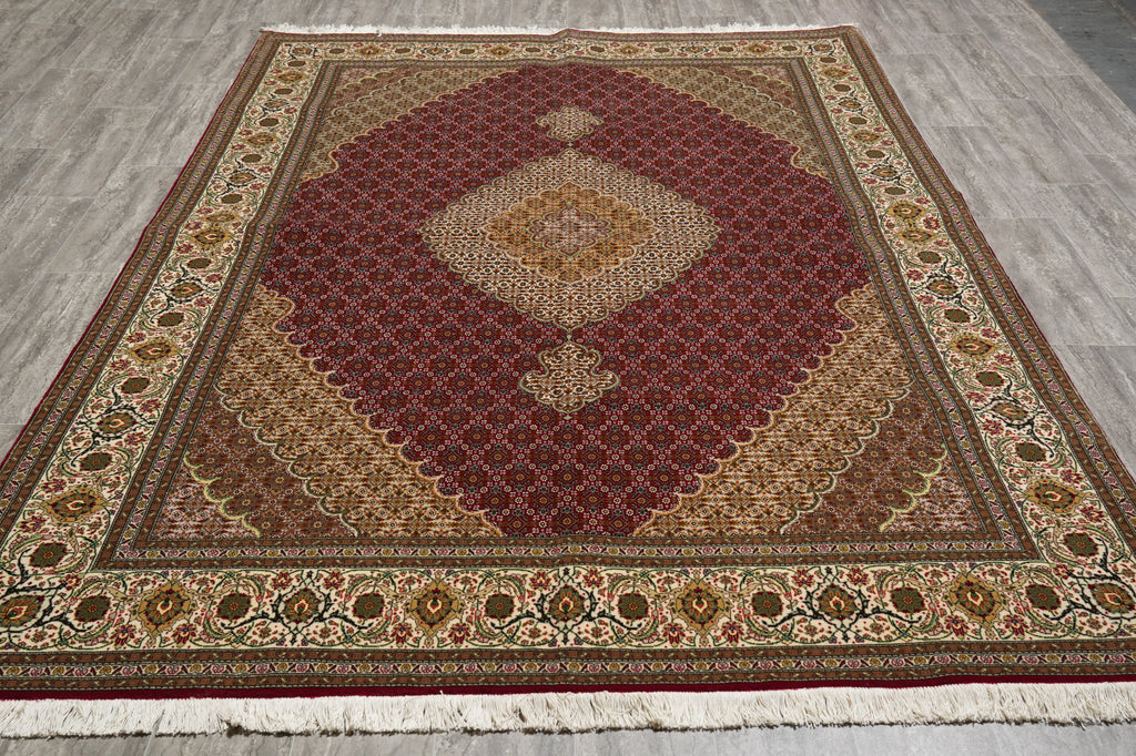 6.8 x 10 Authentic Persian Mahi Tabriz Rug Wool and Silk 400 KPSI  Roby Burgundy#F-4450