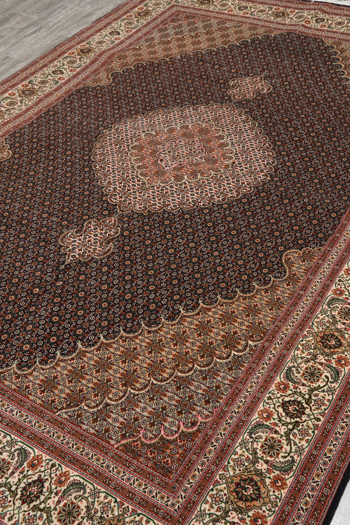 6.9 x 10 Genuine Persian Tabriz Mahi Fine Handmade Iran Wool and Silk 400 Kpsi Black #PIX-14514