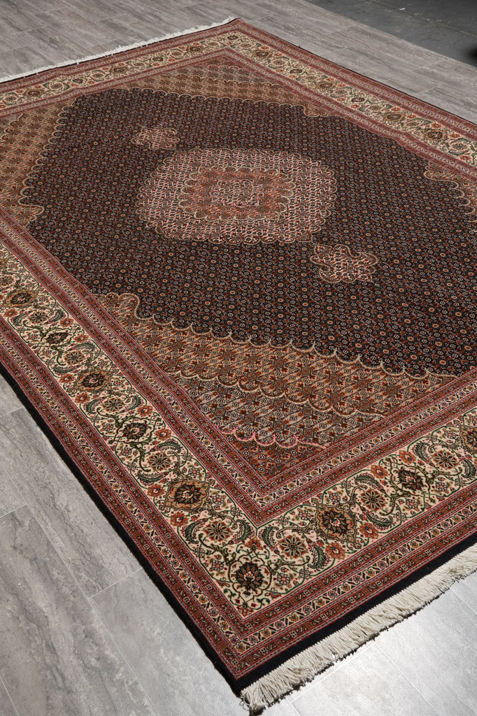 6.9 x 10 Genuine Persian Tabriz Mahi Fine Handmade Iran Wool and Silk 400 Kpsi Black #PIX-14514