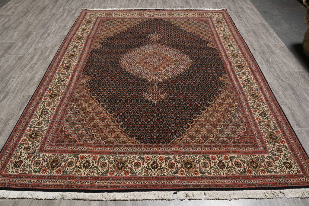 6.9 x 10 Genuine Persian Tabriz Mahi Fine Handmade Iran Wool and Silk 400 Kpsi Black #PIX-14514
