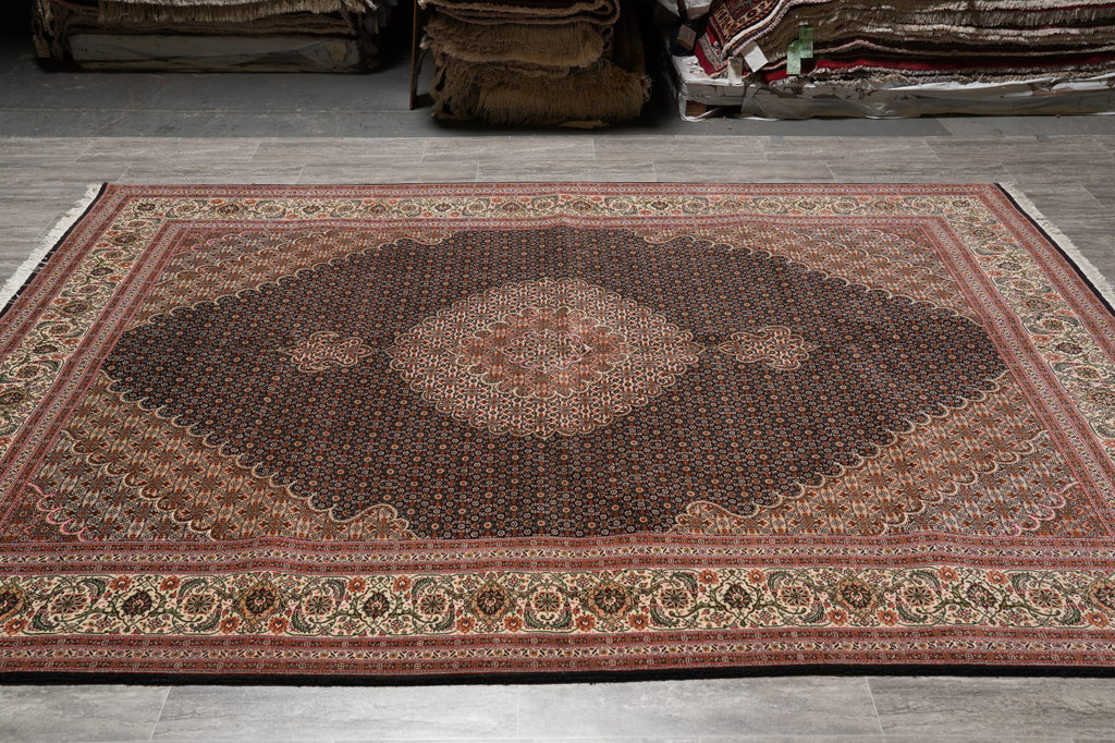 6.9 x 10 Genuine Persian Tabriz Mahi Fine Handmade Iran Wool and Silk 400 Kpsi Black #PIX-14514