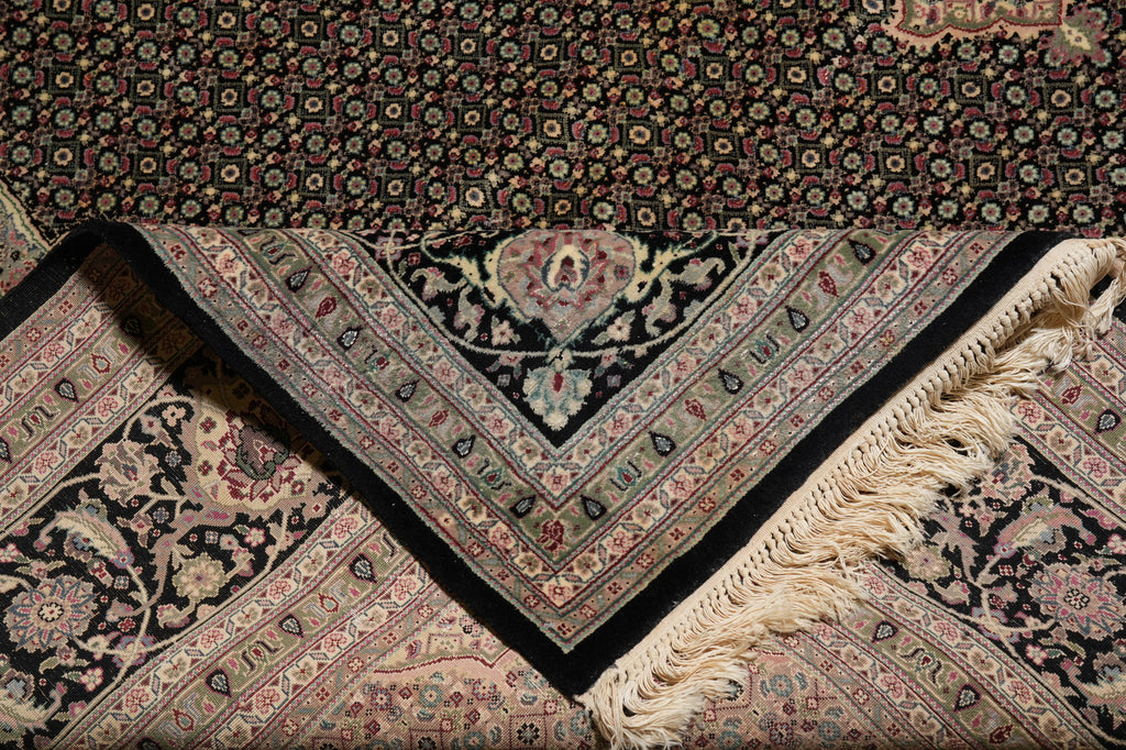 8.10 x 11.10 Black Fine Quality Wool and Silk Tabriz Mahi Handmade Rug #F-4451